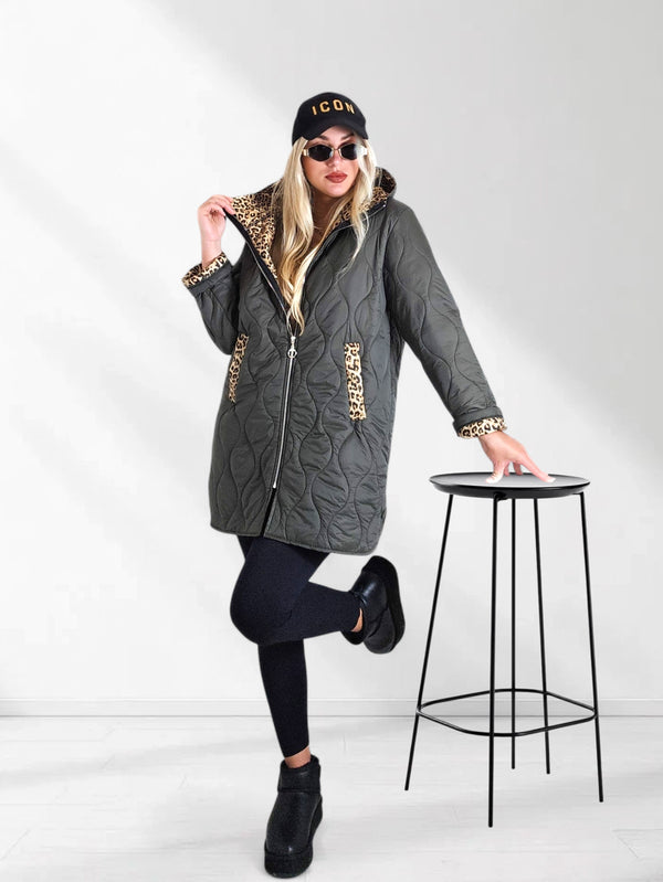 Leo Oversize Quilted hooded jacket Khaki