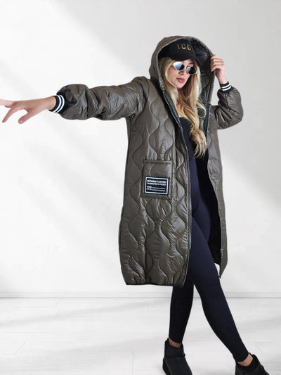 Sara Oversize Quilted hooded jacket Khaki