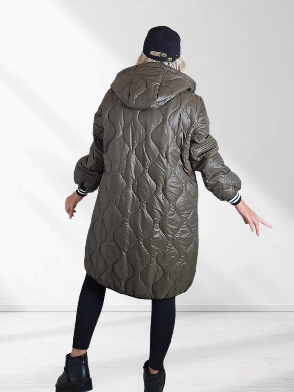 Sara Oversize Quilted hooded jacket Khaki