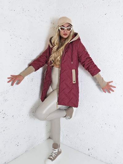 Tracey hooded quilted coat Burgundy