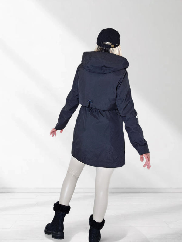Black hooded check detail parka jacket