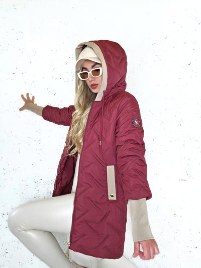 Tracey hooded quilted coat Burgundy
