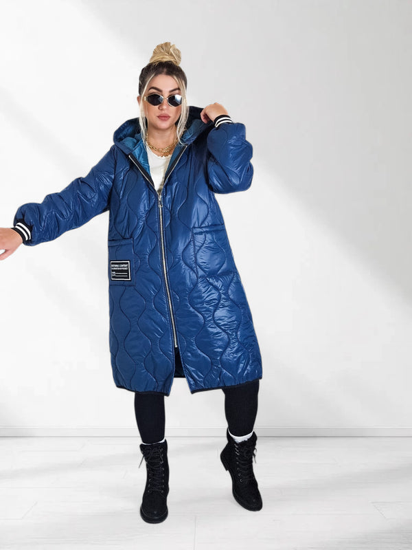 Sara Oversize Quilted hooded jacket Petrol