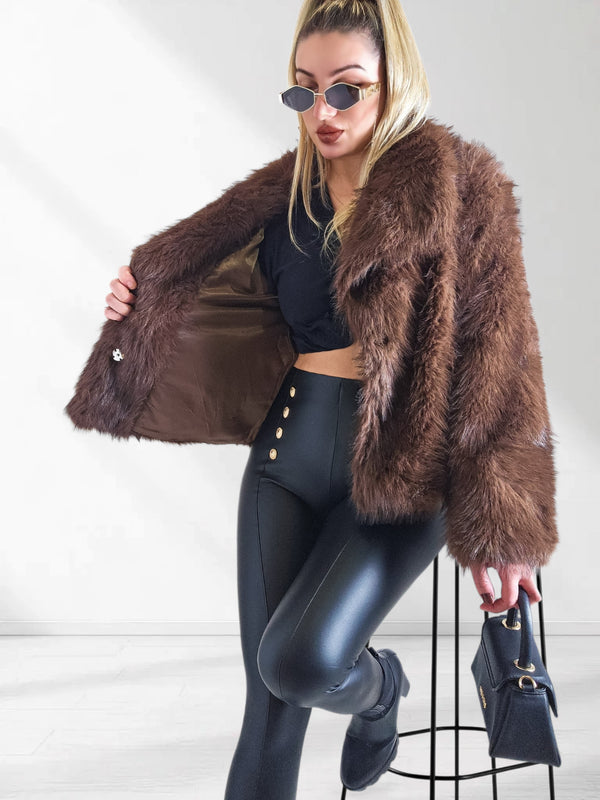 Sissy Brown-Black faux fur coat