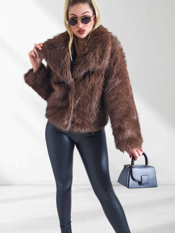 Sissy Brown-Black faux fur coat