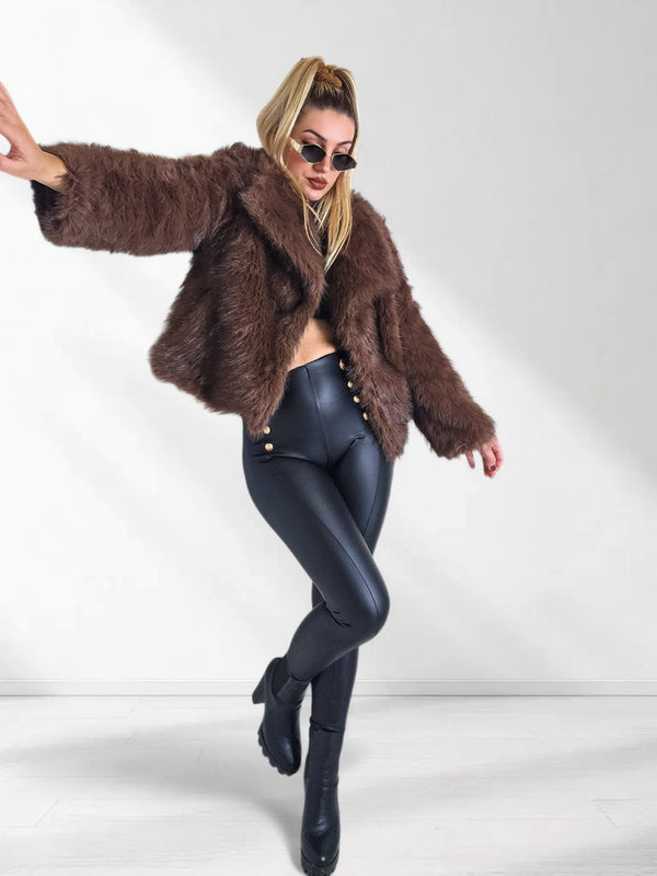 Sissy Brown-Black faux fur coat