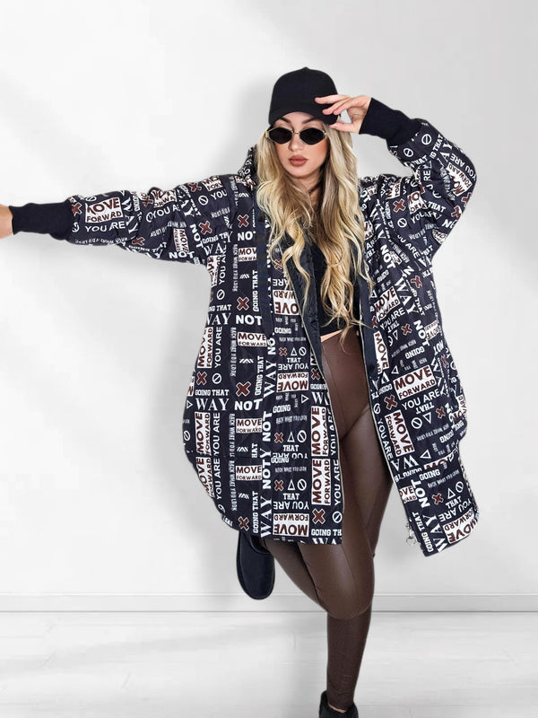 Thea Oversize Quilted hooded jacket Black