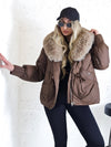 Lucy Faux fur collar puffer jacket Chocolate