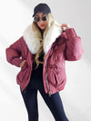 Lucy Faux fur collar puffer jacket Burgundy