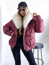 Lucy Faux fur collar puffer jacket Burgundy