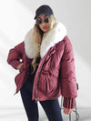 Lucy Faux fur collar puffer jacket Burgundy