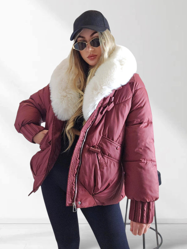 Lucy Faux fur collar puffer jacket Burgundy