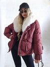 Lucy Faux fur collar puffer jacket Burgundy