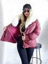 Lucy Faux fur collar puffer jacket Burgundy