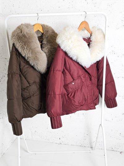 Lucy Faux fur collar puffer jacket Burgundy