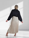 Beige Pleated belted satin skirt