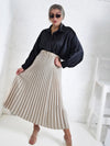 Beige Pleated belted satin skirt
