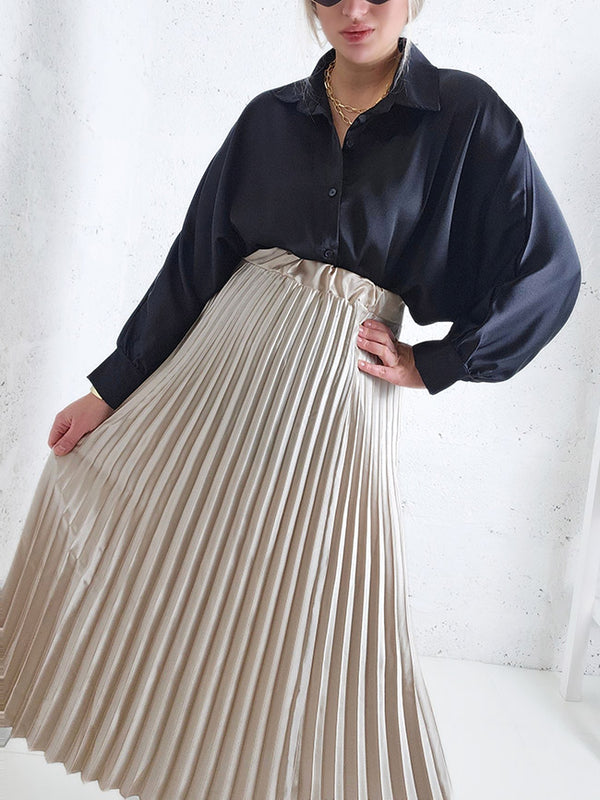 Black Oversize soft satin shirt