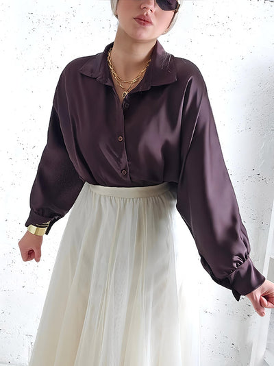 Brown Oversize soft satin shirt