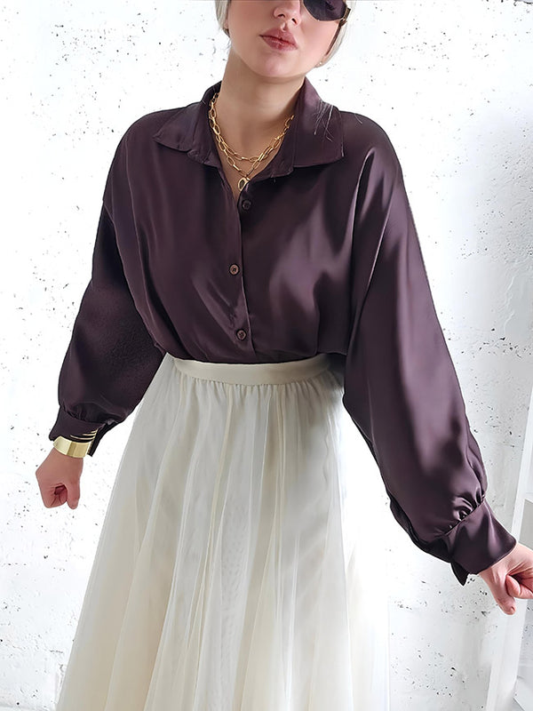 Brown Oversize soft satin shirt