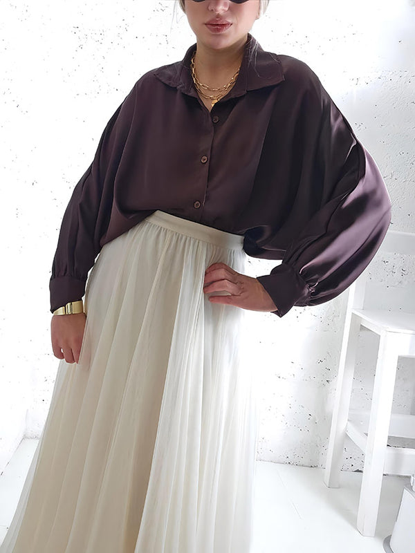Brown Oversize soft satin shirt