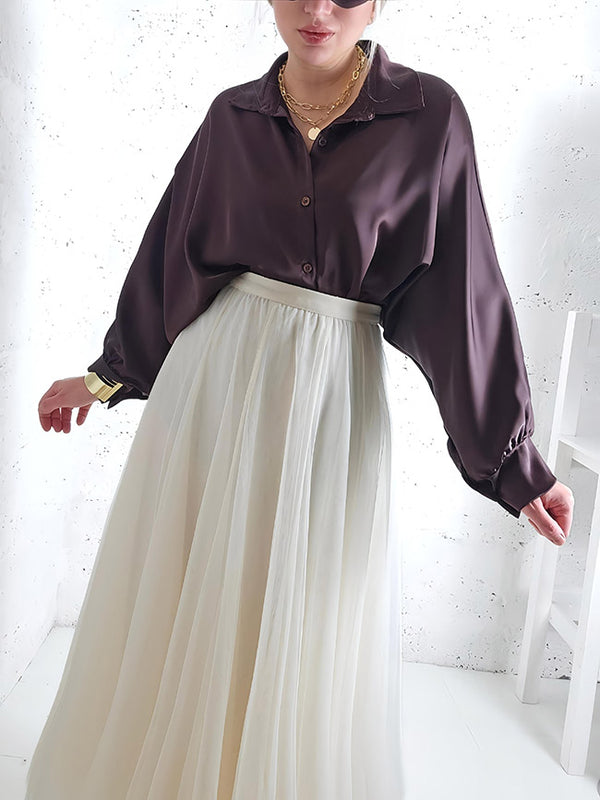 Brown Oversize soft satin shirt