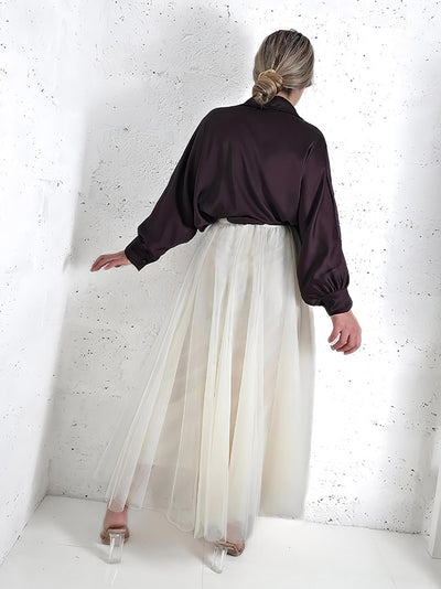 Cream tulle maxi skirt