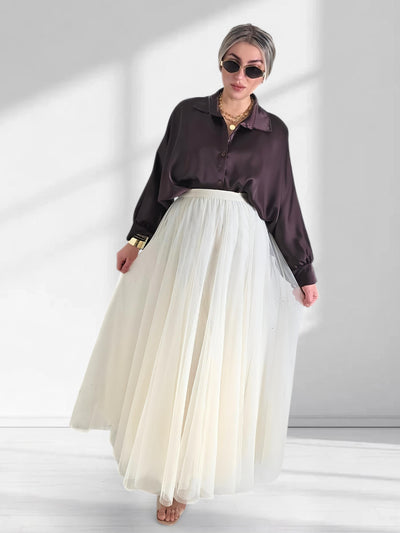 Cream tulle maxi skirt