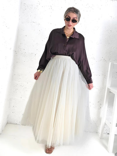 Cream tulle maxi skirt