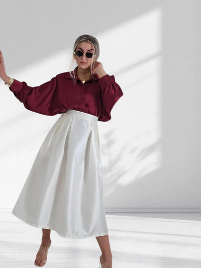 Cream A line midi skirt