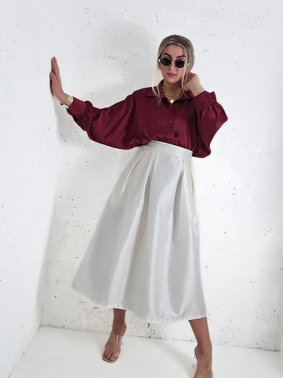 Cream A line midi skirt