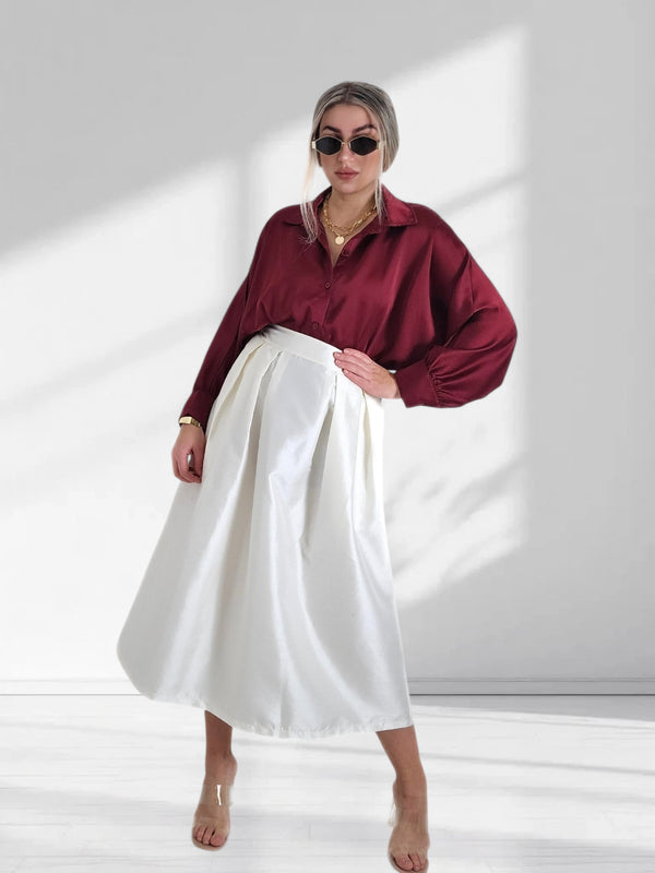 Cream A line midi skirt