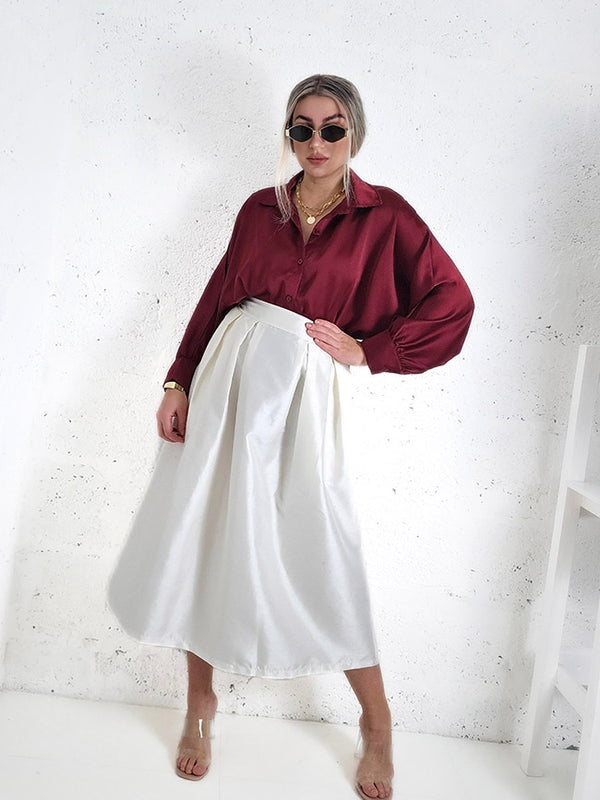 Cream A line midi skirt