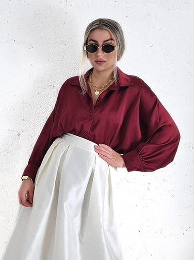 Burgundy Oversize soft satin shirt