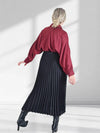 Black Pleated belted satin skirt