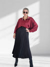 Black Pleated belted satin skirt