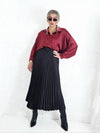 Black Pleated belted satin skirt