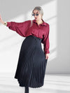 Black Pleated belted satin skirt
