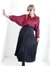 Black Pleated belted satin skirt