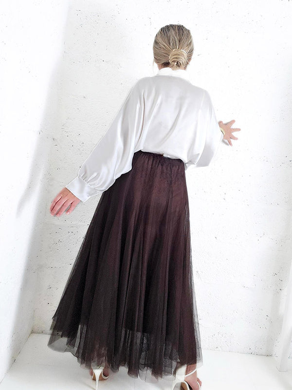 Brown tulle maxi skirt