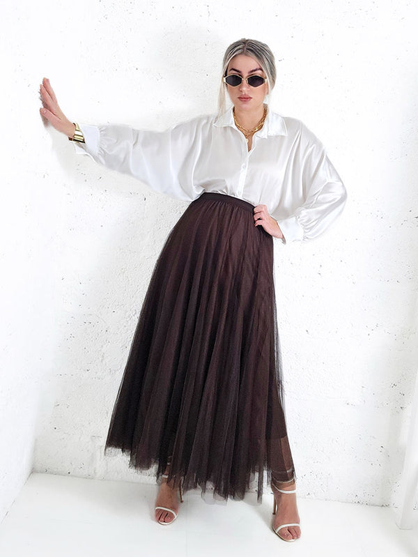 Brown tulle maxi skirt