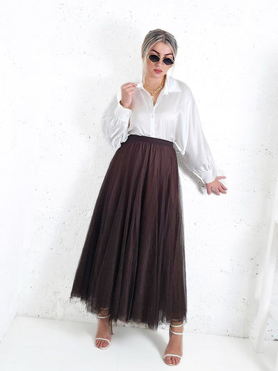 Brown tulle maxi skirt