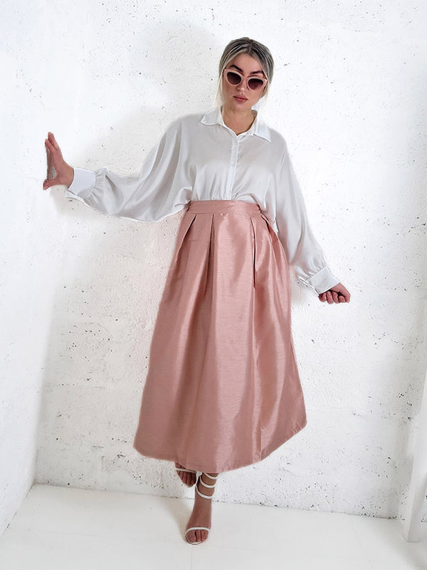 Pink A line midi skirt