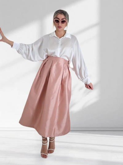 Pink A line midi skirt