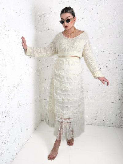 Lucy Cream ruffle Tiered tulle skirt