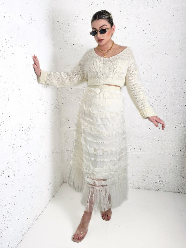 Lucy Cream ruffle Tiered tulle skirt