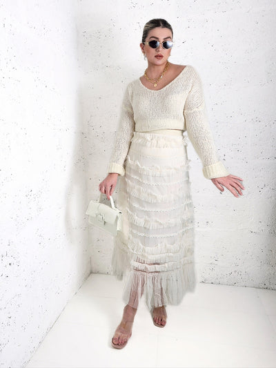 Lucy Cream ruffle Tiered tulle skirt