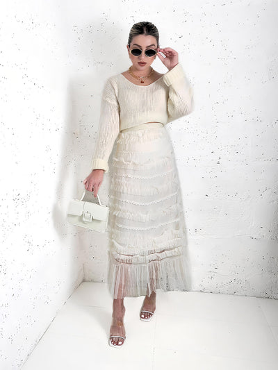 Lucy Cream ruffle Tiered tulle skirt