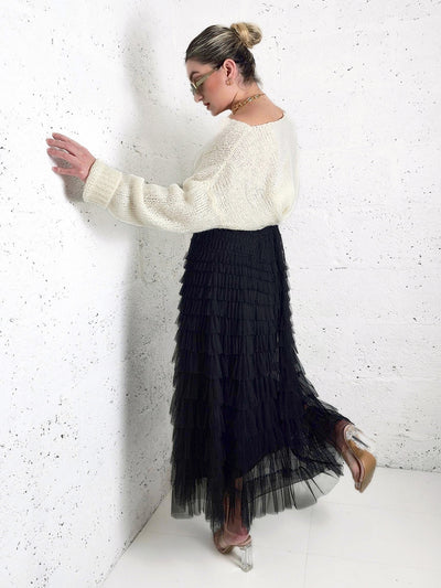 Mila Black ruffle Tiered tulle skirt