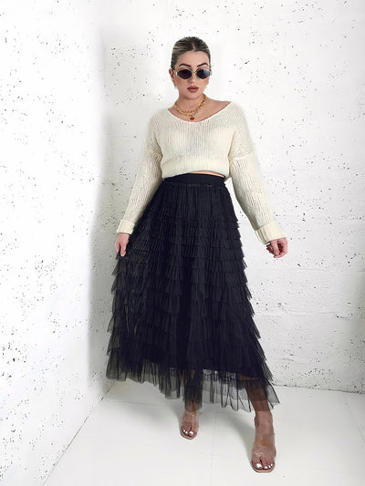 Mila Black ruffle Tiered tulle skirt